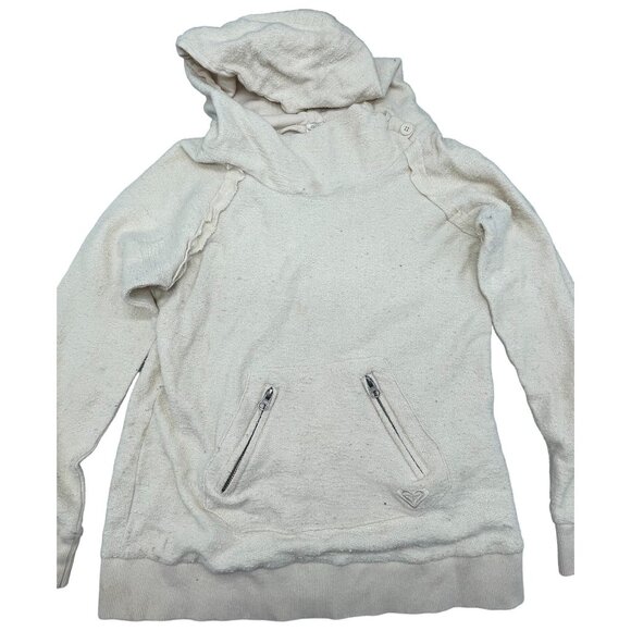 Roxy sweater hooded buttons zipper pocket cotton blend white large bust 19 READ - Picture 1 of 12